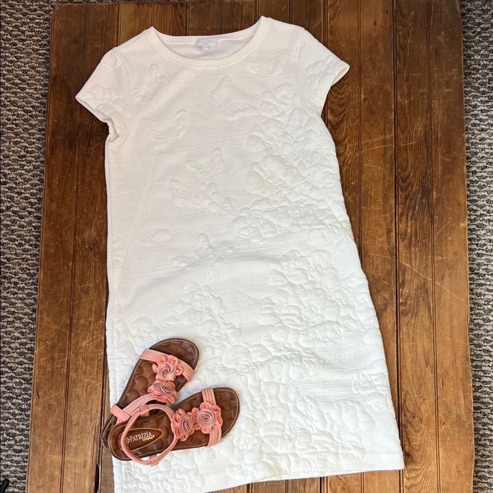Escada mini dress White Floral quilted butterflies Textured Mini Dress casual